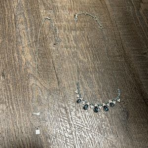 Silver lock key layered necklace and blue